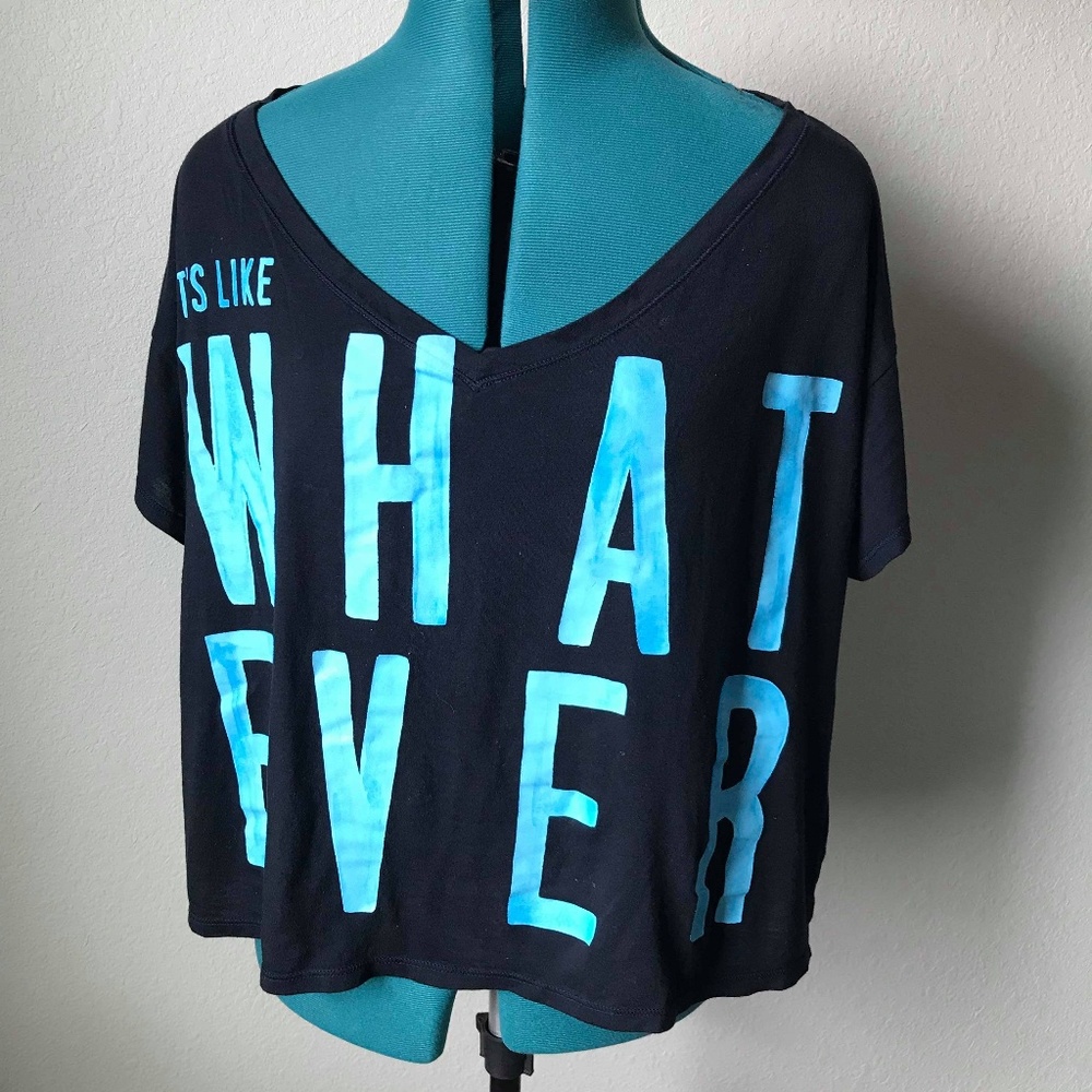 Hollister Navy Crop Top XS "IT'S LIKE WHAT EVER"